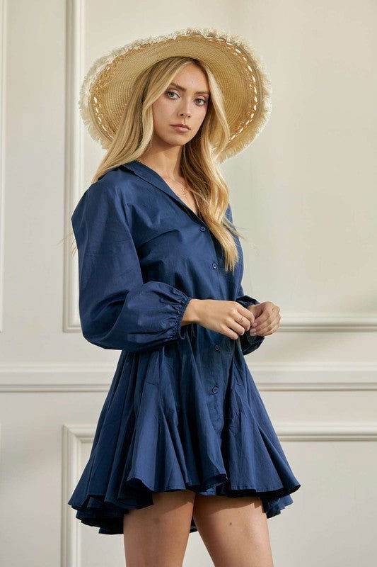 Solid Flare Shirt Dress - us.meeeshop