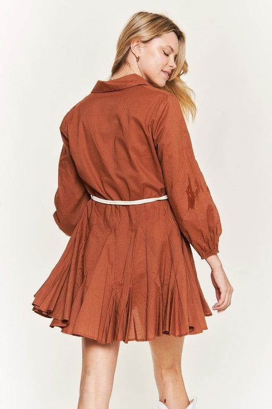 Solid Flare Shirt Dress - us.meeeshop