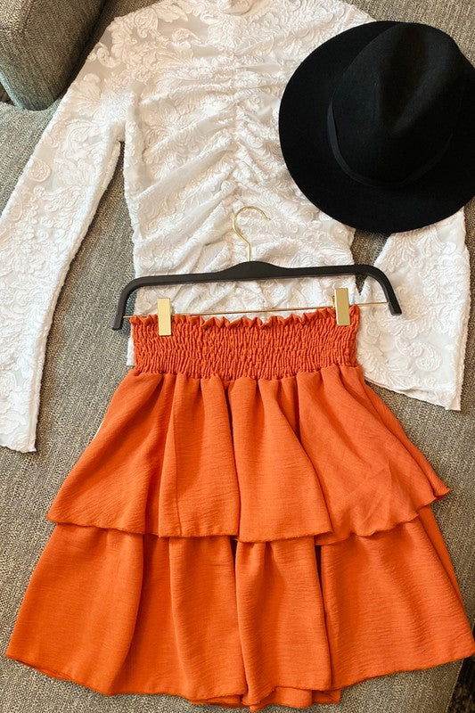 Solid Ruffle Tiers Smocked Skirt - us.meeeshop