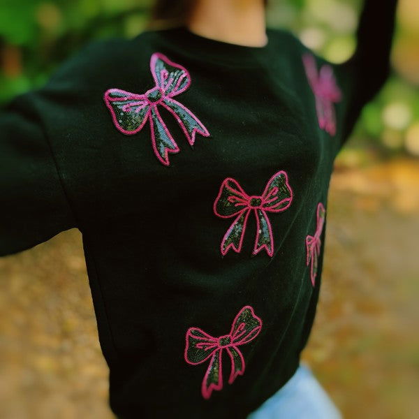 Sparkly Bow Patch Sweatshirt us.meeeshop - 