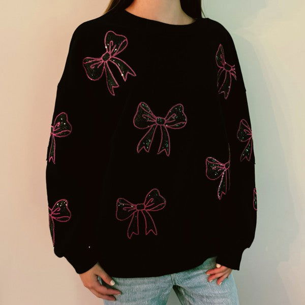 Sparkly Bow Patch Sweatshirt us.meeeshop - 