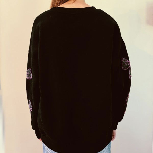 Sparkly Bow Patch Sweatshirt us.meeeshop - 