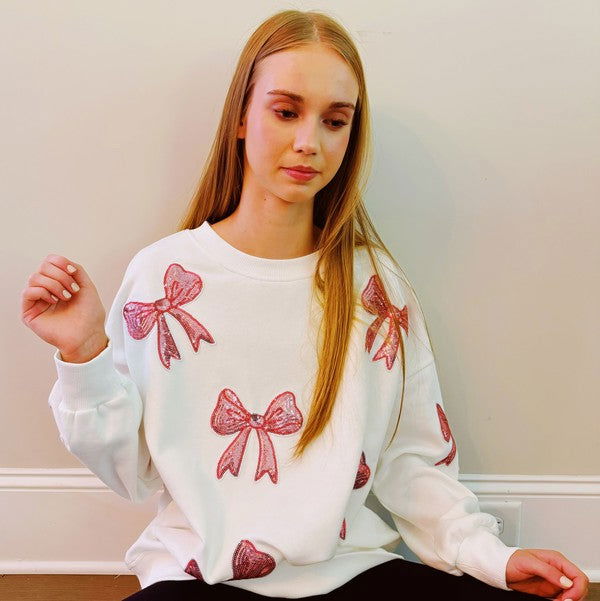 Sparkly Bow Patch Sweatshirt us.meeeshop - 