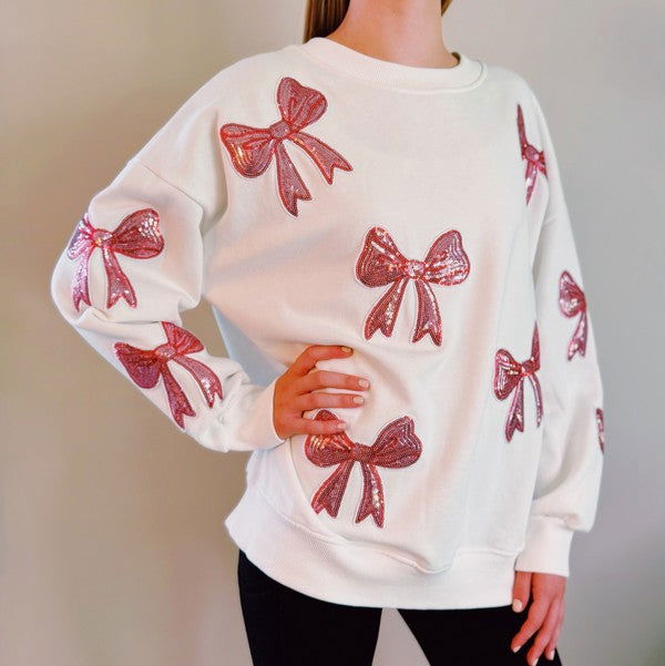 Sparkly Bow Patch Sweatshirt us.meeeshop - 