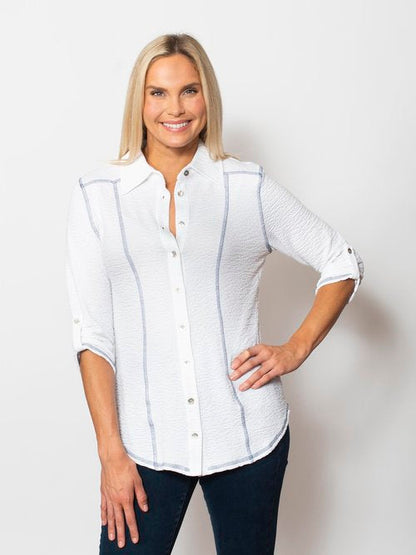 Seersucker Contrast Stitching Button Up
