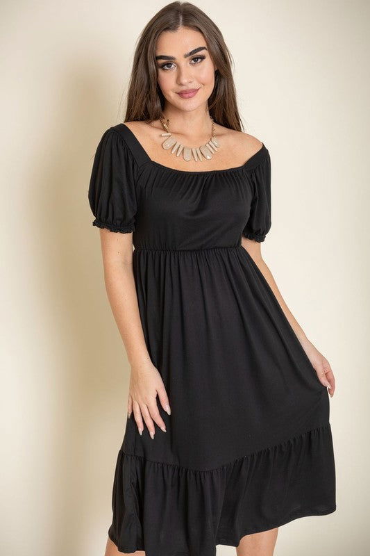 Square Neck Puff Sleeve Boho Dress us.meeeshop - 