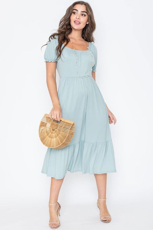 Square Neck Puff Sleeve Boho Dress us.meeeshop - Dresses