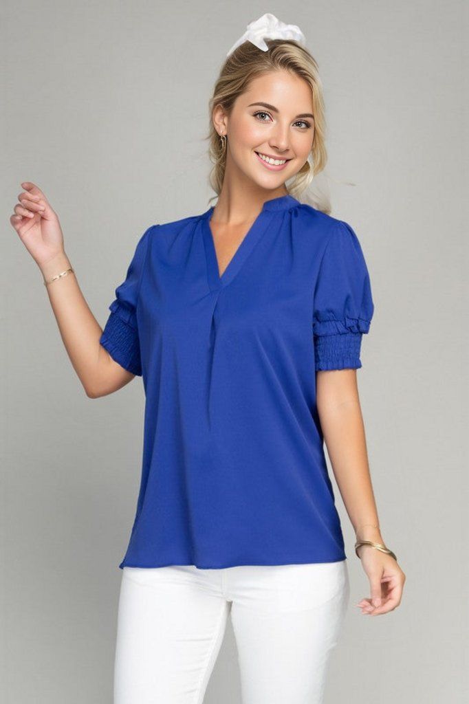 Stand collar blouse with puff sleeve us.meeeshop - Shirts & Tops