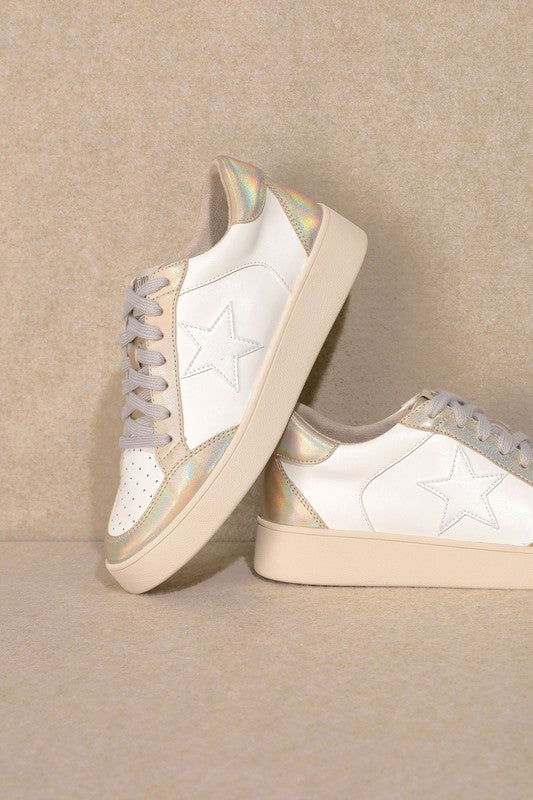 Star Low Top Sneakers-White Gold us.meeeshop - 