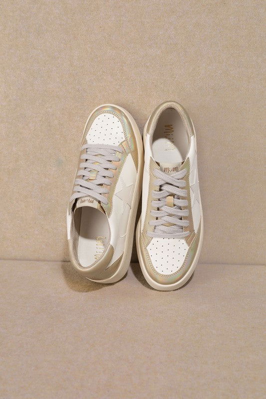 Star Low Top Sneakers-White Gold us.meeeshop - 