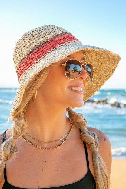 Stripe Accent Straw Bucket Hat us.meeeshop - 