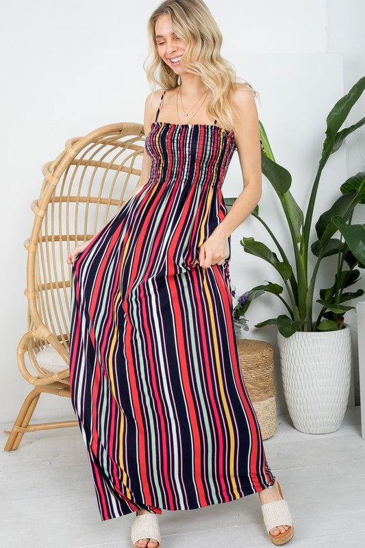 Stripe Smocked Maxi Dress us.meeeshop - 