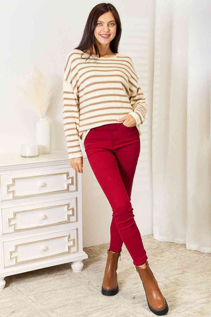 Striped Boat Neck Sweater us.meeeshop - 