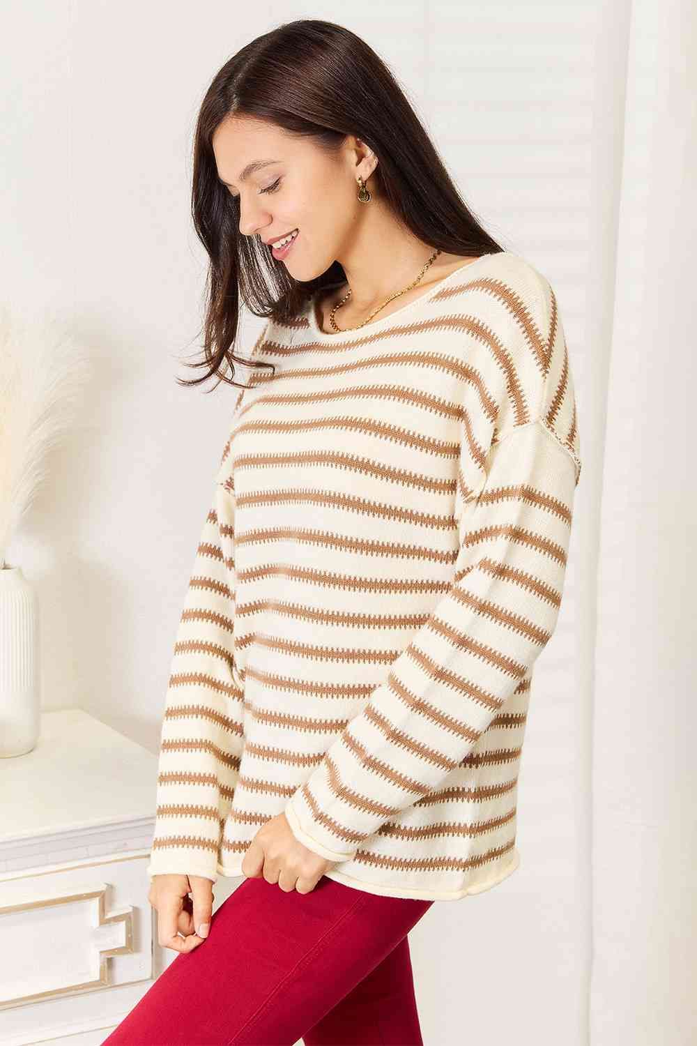 Striped Boat Neck Sweater us.meeeshop - 