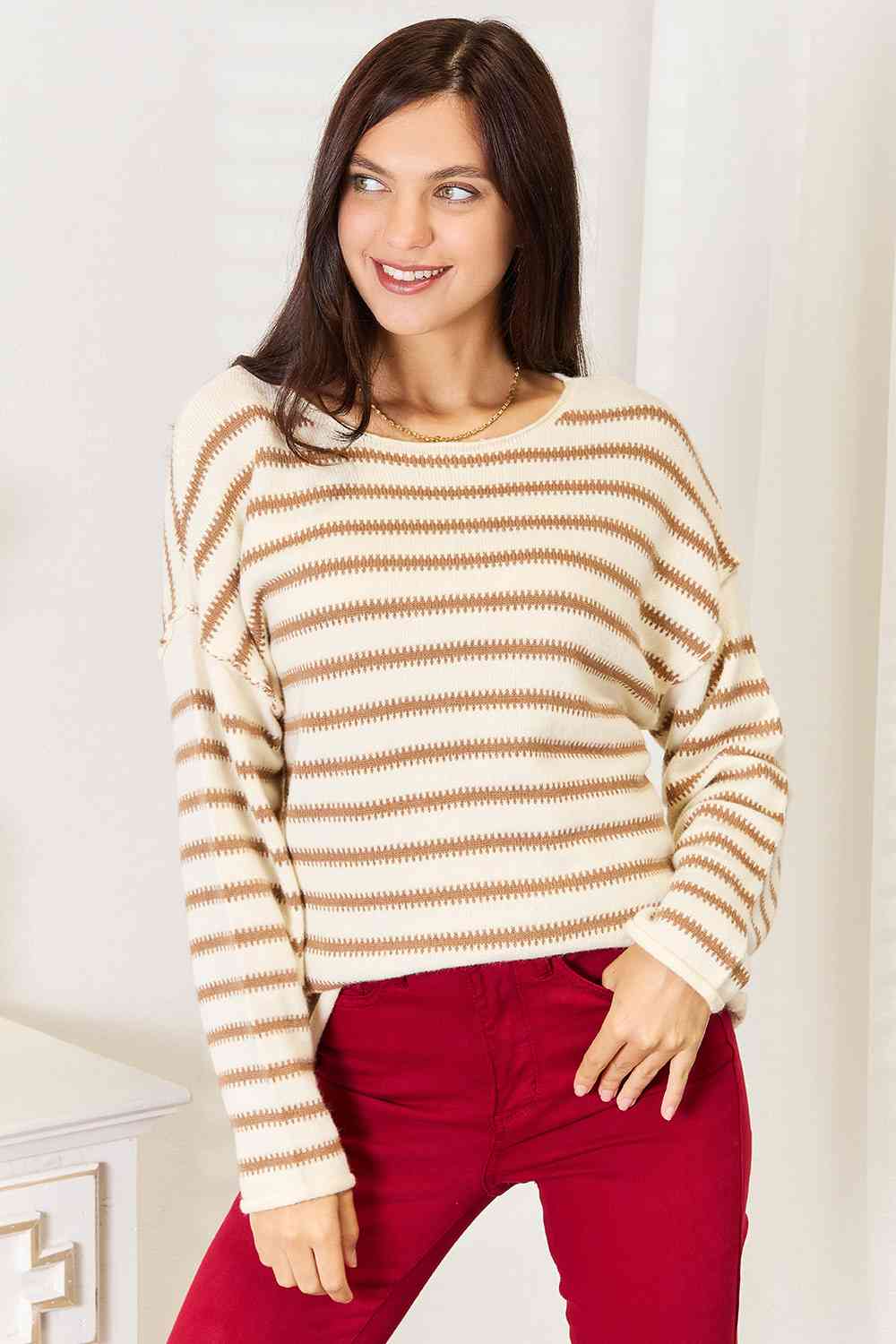 Striped Boat Neck Sweater | us.meeeshop