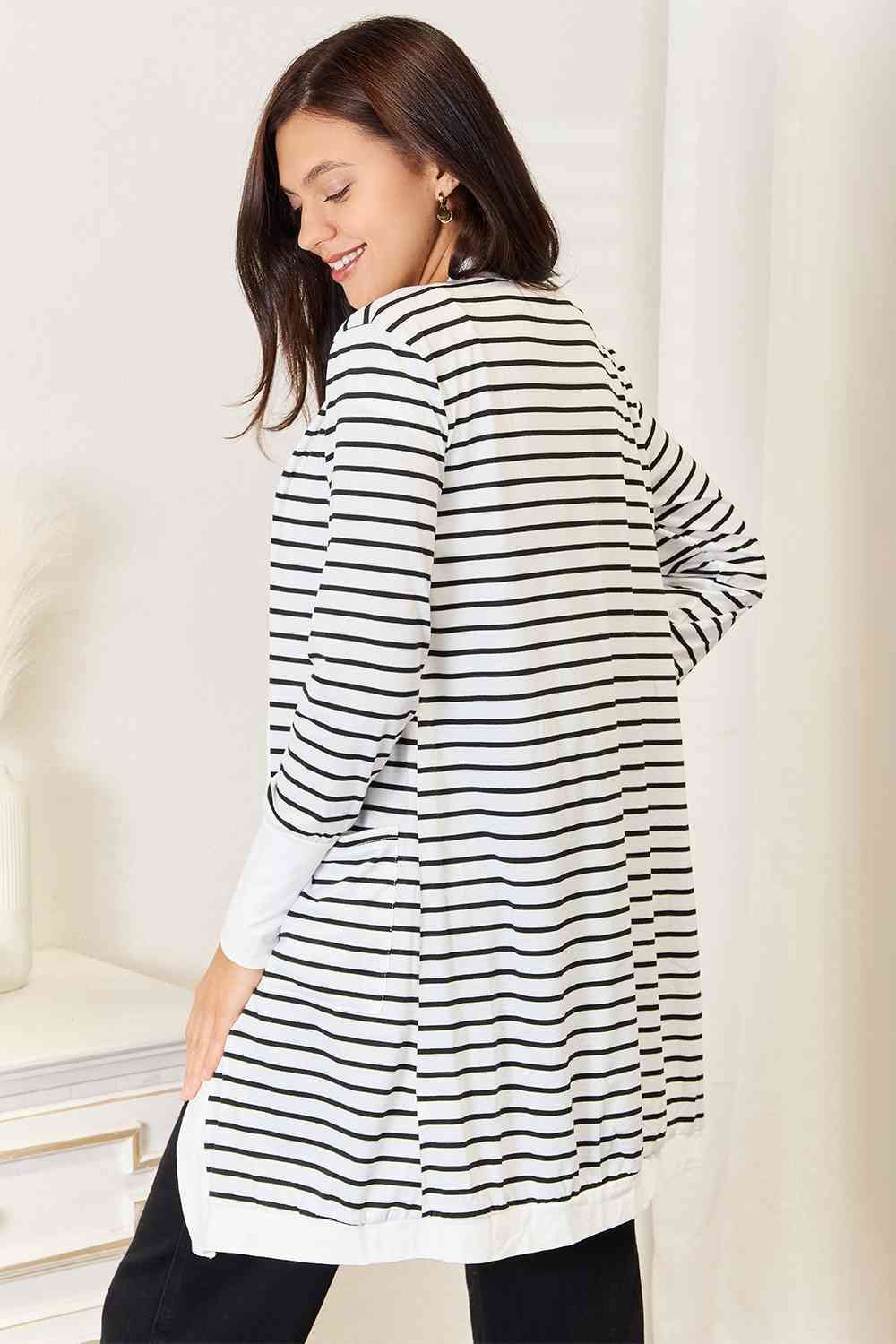 Striped Open Front Longline Cardigan us.meeeshop - 