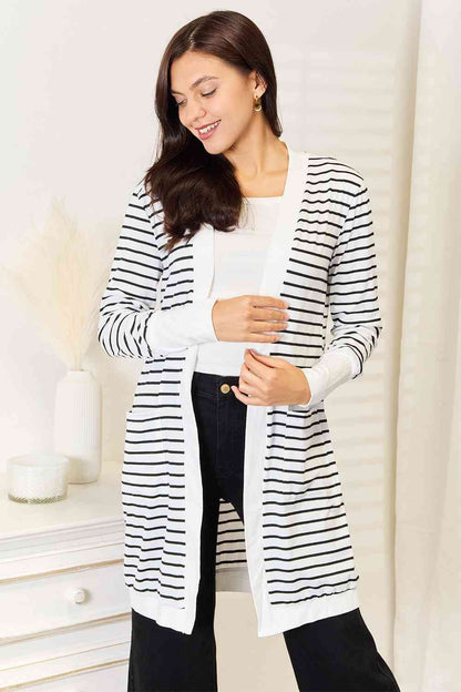 Striped Open Front Longline Cardigan us.meeeshop - 