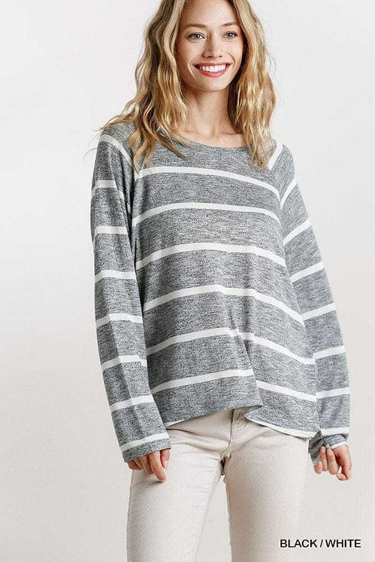 Striped Round Neck Long Sleeve Top | us.meeeshop