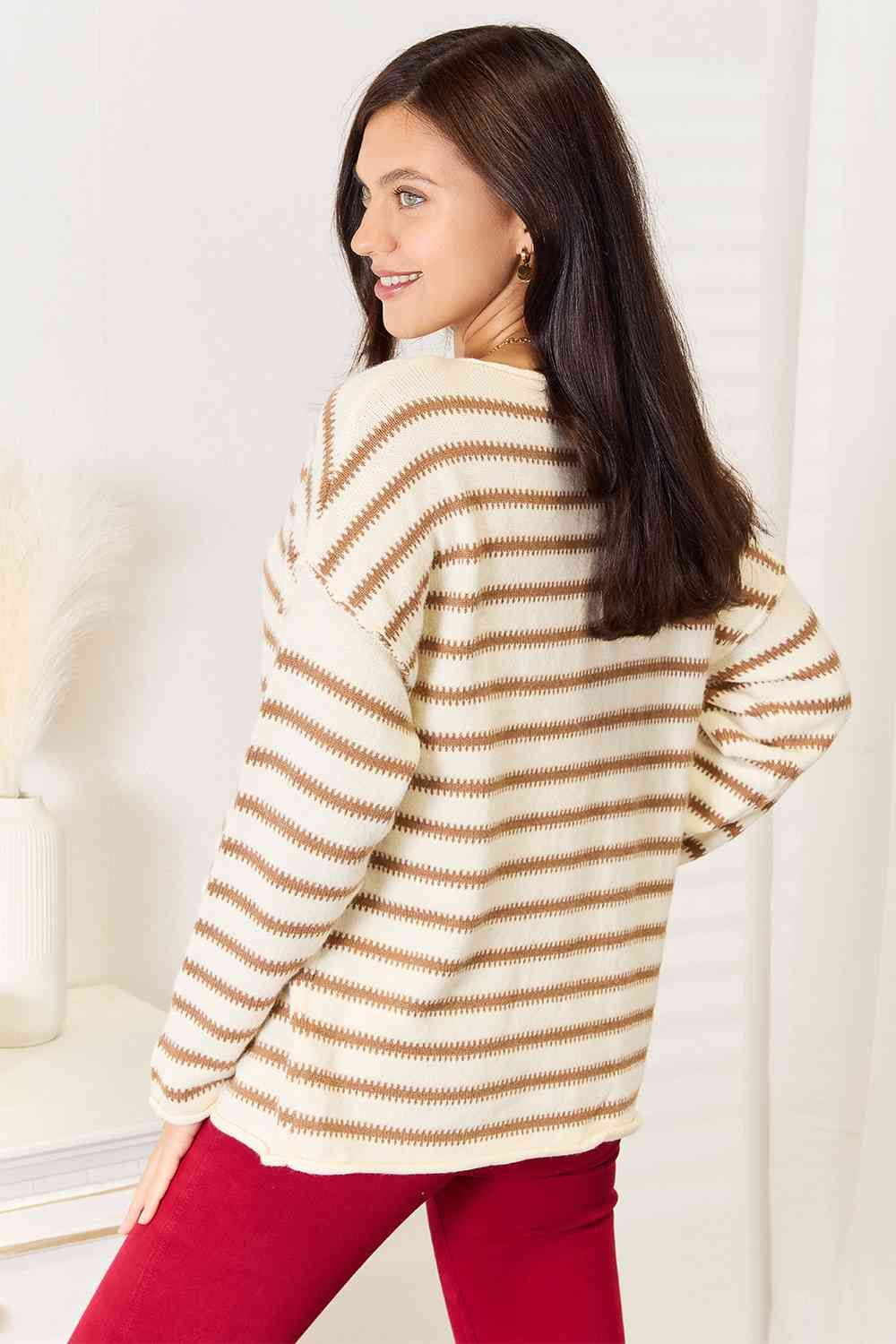 Striped Boat Neck Sweater - us.meeeshop