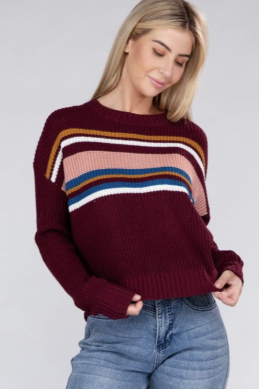 Women's Striped Pullover Sweater - us.meeeshop