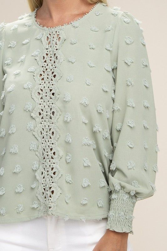 Swiss Dot Contrast Lace Blouse us.meeeshop - 