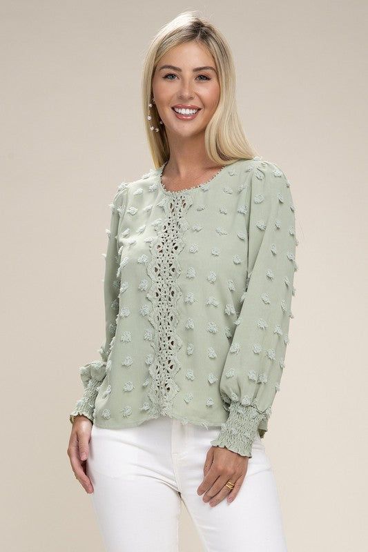 Swiss Dot Contrast Lace Blouse us.meeeshop - Shirts & Tops