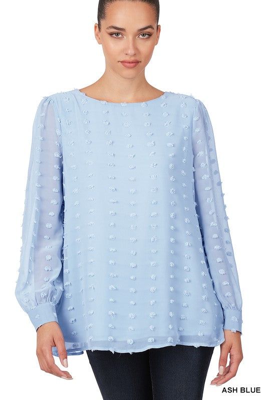 Zenana Swiss Dot Round Neck Blouse - us.meeeshop