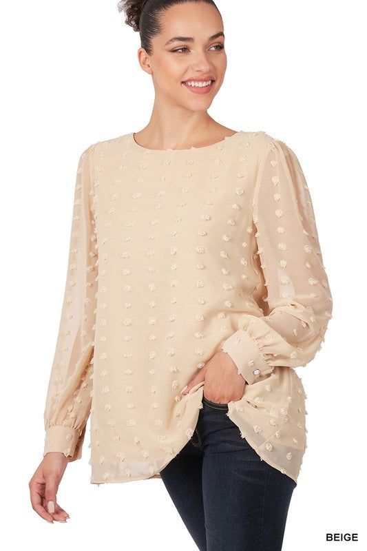 Zenana Swiss Dot Round Neck Blouse - us.meeeshop