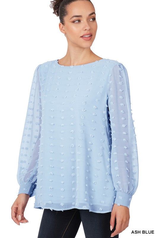 Zenana Swiss Dot Round Neck Blouse - us.meeeshop