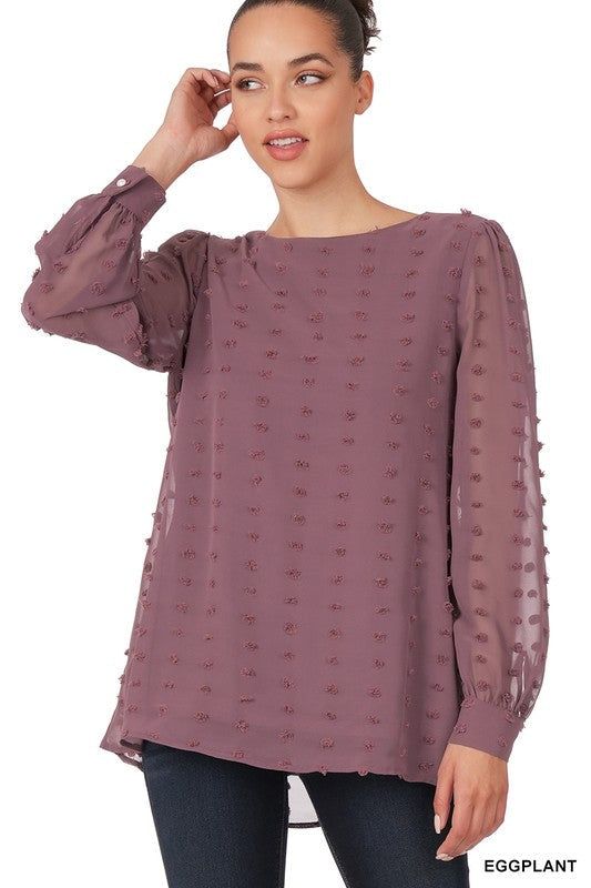 Zenana Swiss Dot Round Neck Blouse - us.meeeshop