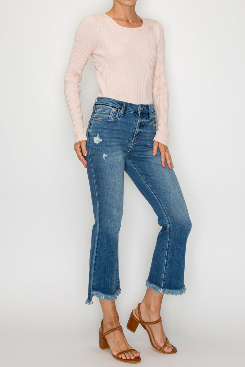 eco friendly crop Eco Friendly Crop Flare Jeans view 11 (bottom) - shop at us.meeeshop