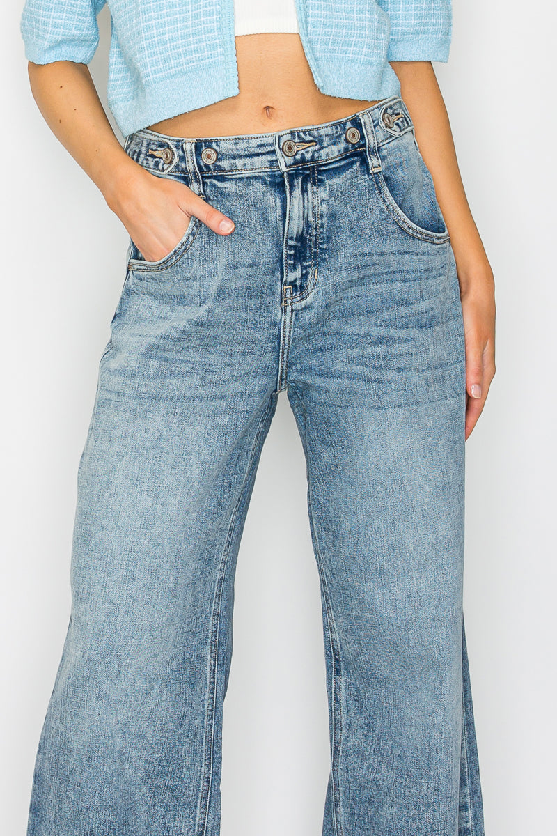 adjustable waistband high Adjustable Waistband High Rise Baggy Wide Jeans view 13 (bottom) - shop at us.meeeshop