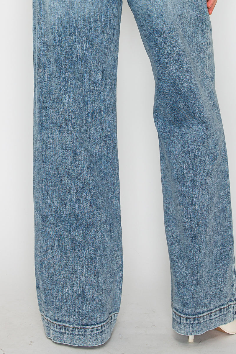 adjustable waistband high Adjustable Waistband High Rise Baggy Wide Jeans view 16 (bottom) - shop at us.meeeshop