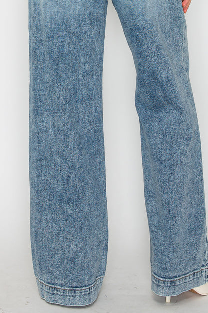 adjustable waistband high Adjustable Waistband High Rise Baggy Wide Jeans view 16 (bottom) - shop at us.meeeshop