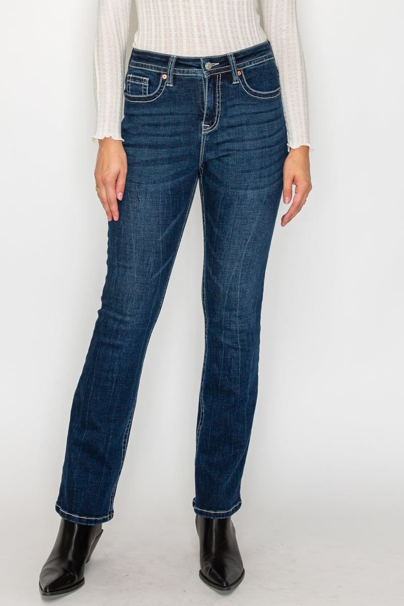 stevie tummy control Stevie Tummy Control High Rise Slim Flare Jeans (dark Wash) view 10 (bottom) - shop at us.meeeshop