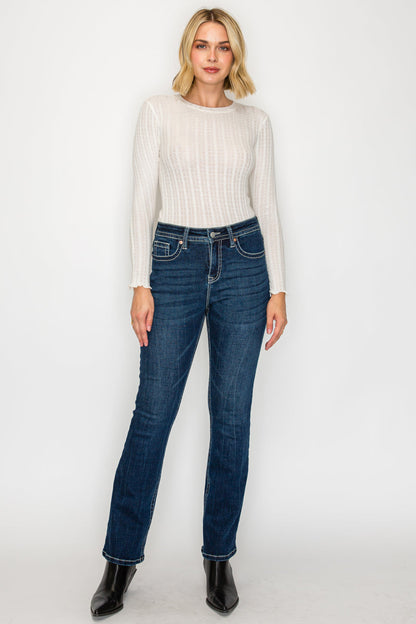 stevie tummy control Stevie Tummy Control High Rise Slim Flare Jeans (dark Wash) view 9 (bottom) - shop at us.meeeshop