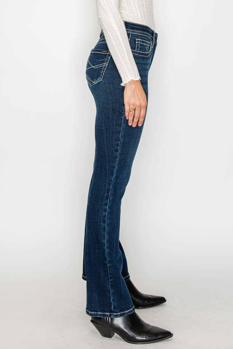 stevie tummy control Stevie Tummy Control High Rise Slim Flare Jeans (dark Wash) view 14 (bottom) - shop at us.meeeshop