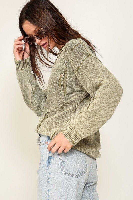 TIMING Mineral Wash Distressed Sweater us.meeeshop - 