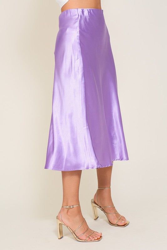 TIMING Satin Midi Flare Skirt us.meeeshop - 