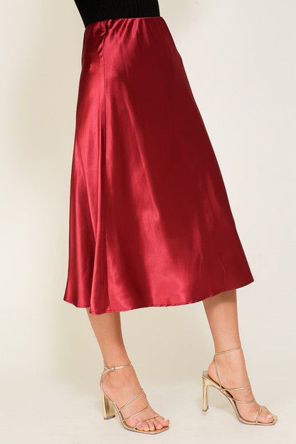 TIMING Satin Midi Flare Skirt us.meeeshop - 