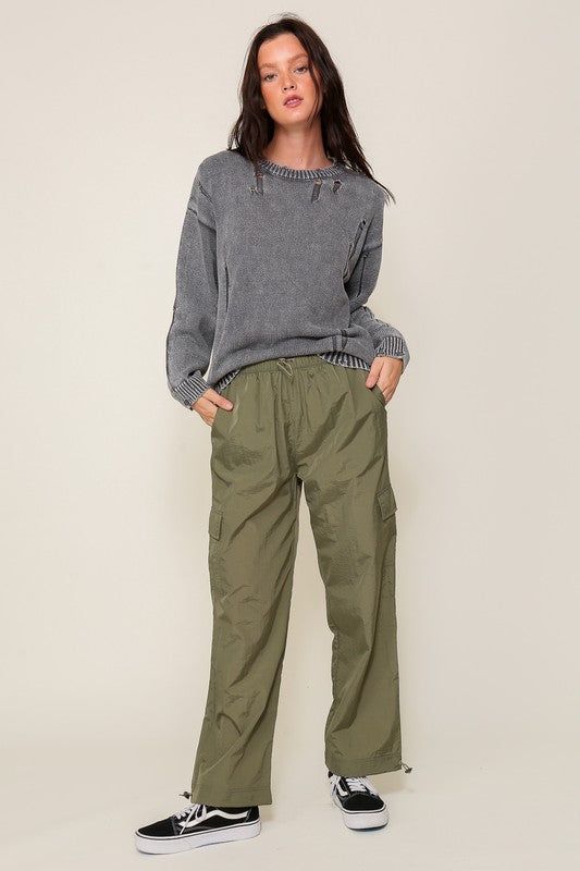 Women's TIMING Mineral Wash Distressed Sweater - us.meeeshop