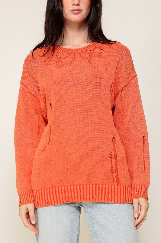 Women's TIMING Mineral Wash Distressed Sweater - us.meeeshop