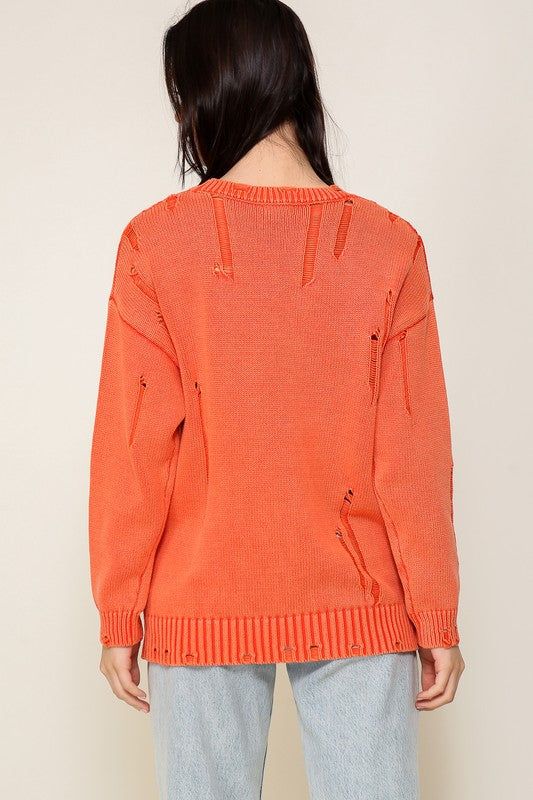 Women's TIMING Mineral Wash Distressed Sweater - us.meeeshop