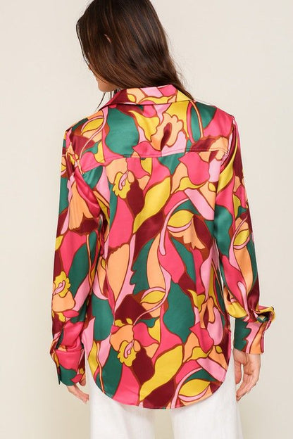 Women's TIMING Retro Print Satin Blouse - us.meeeshop