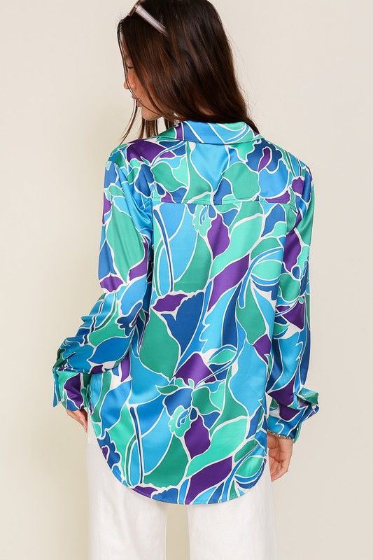 Women's TIMING Retro Print Satin Blouse - us.meeeshop