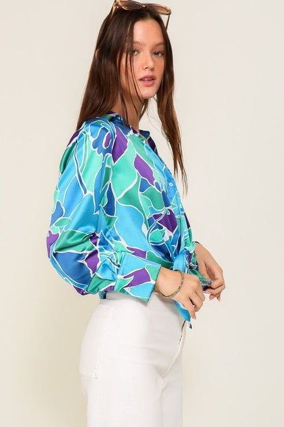 Women's TIMING Retro Print Satin Blouse - us.meeeshop