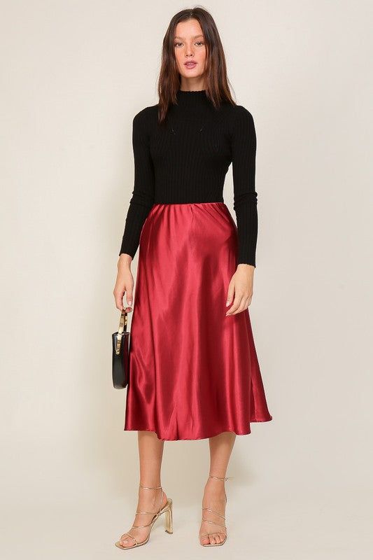 Women's TIMING Satin Midi Flare Skirt - us.meeeshop