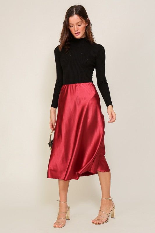 Women's TIMING Satin Midi Flare Skirt - us.meeeshop