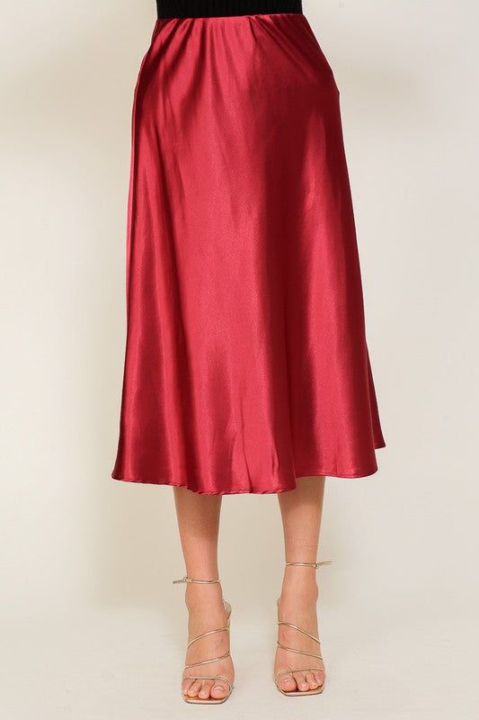 Women's TIMING Satin Midi Flare Skirt - us.meeeshop