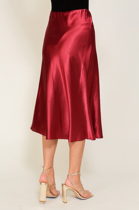 Women's TIMING Satin Midi Flare Skirt - us.meeeshop